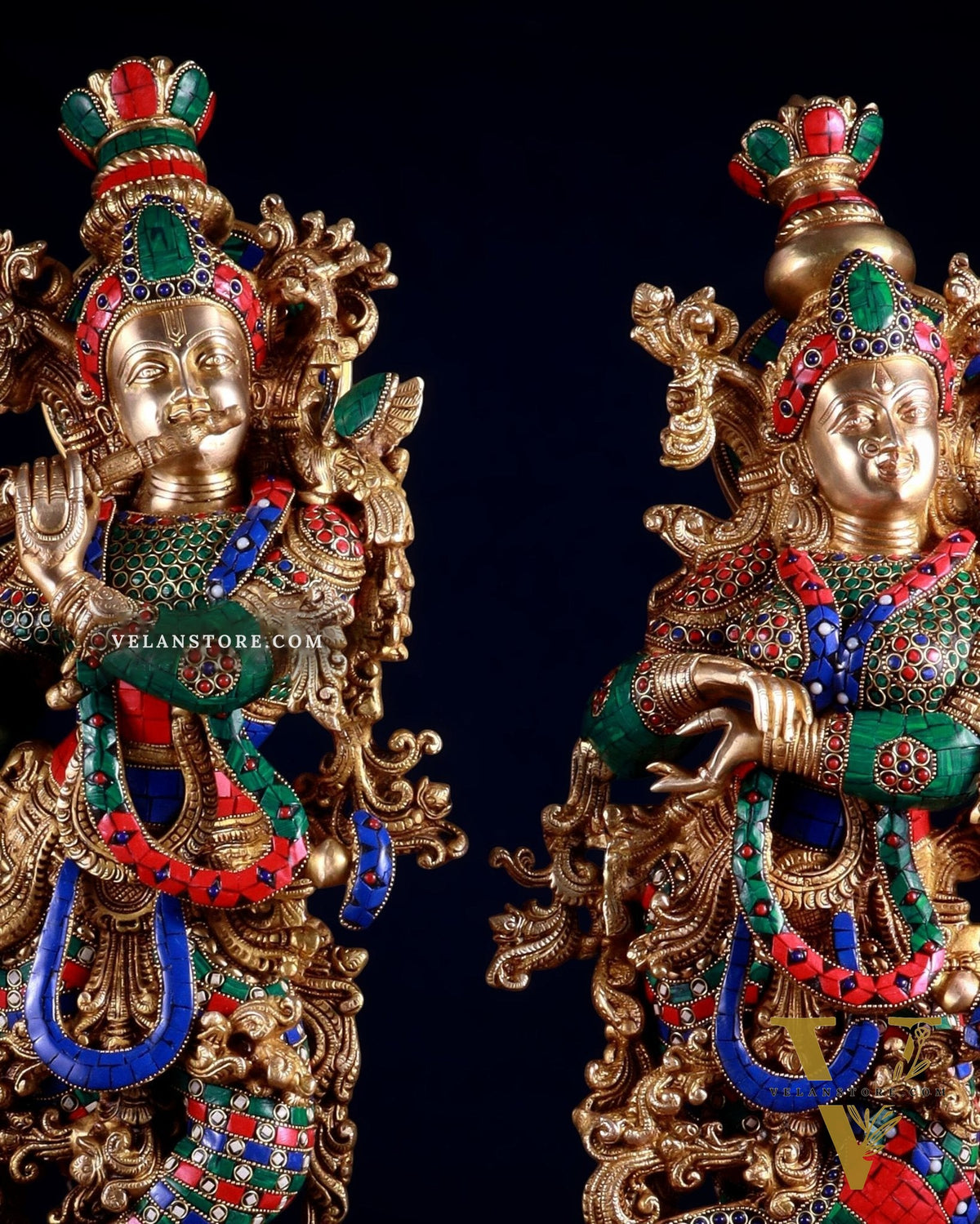 Brass Radha Krishna Pair 30 inch meenakari artwork