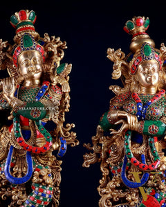 Brass Radha Krishna Pair 30 inch meenakari artwork