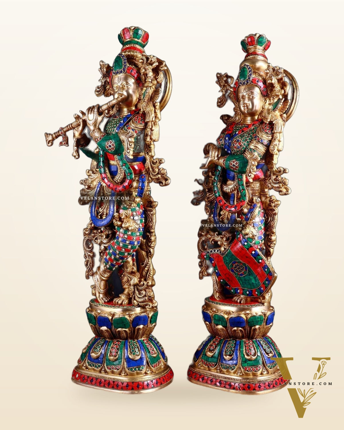 Brass Radha Krishna Pair 30 inch meenakari artwork