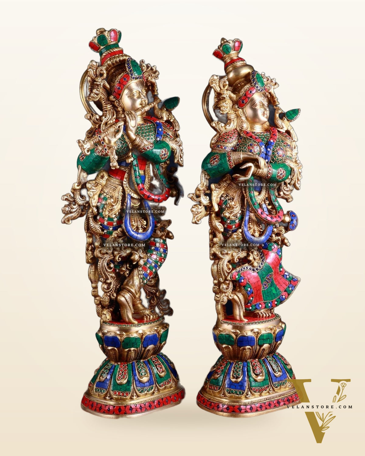 Brass Radha Krishna Pair 30 inch meenakari artwork