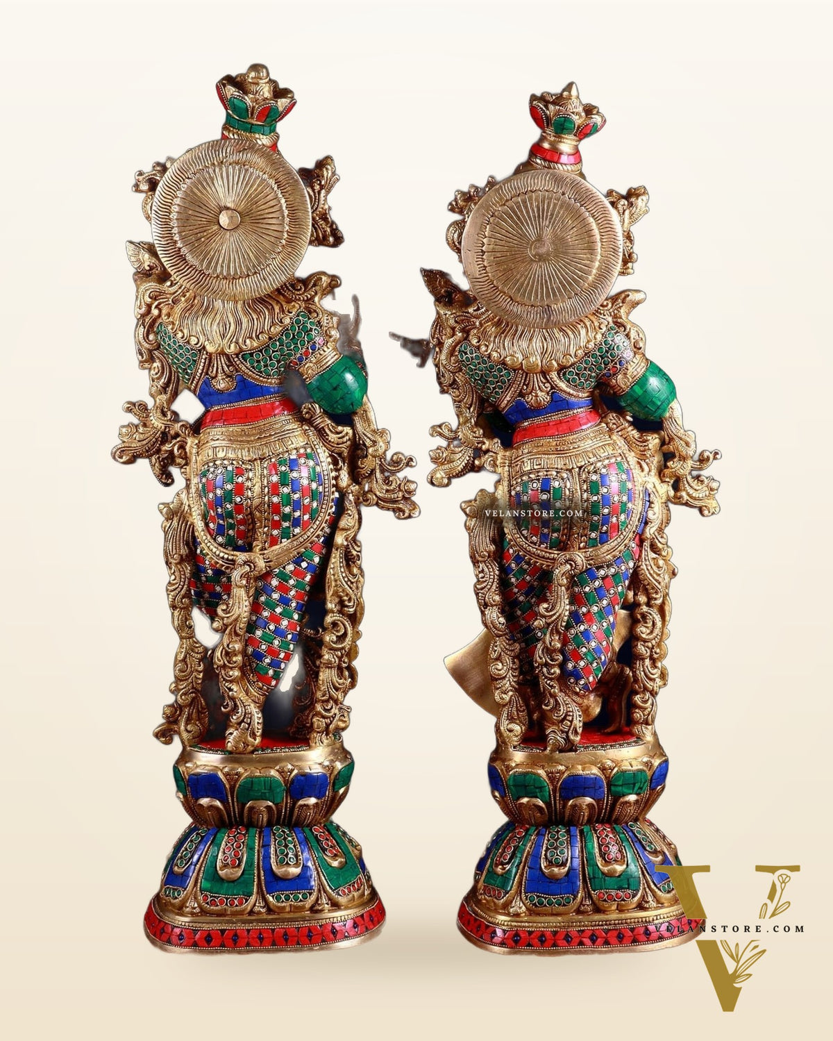 Brass Radha Krishna Pair 30 inch meenakari artwork
