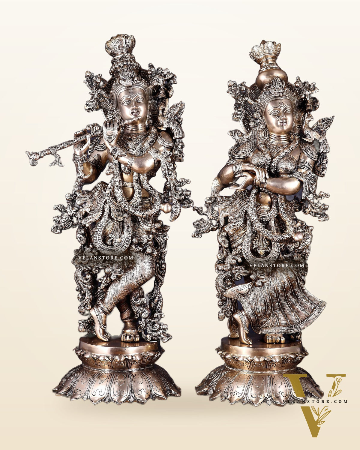 Brass Radha Krishna statue pair  - 27 Inches