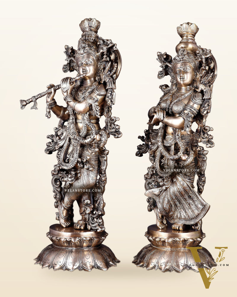 Brass Radha Krishna statue pair  - 27 Inches