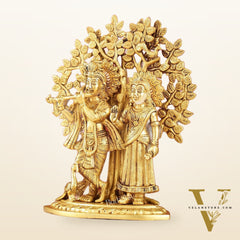 Brass Radha Krishna Statue with Kalpavriksha Tree 12 inch