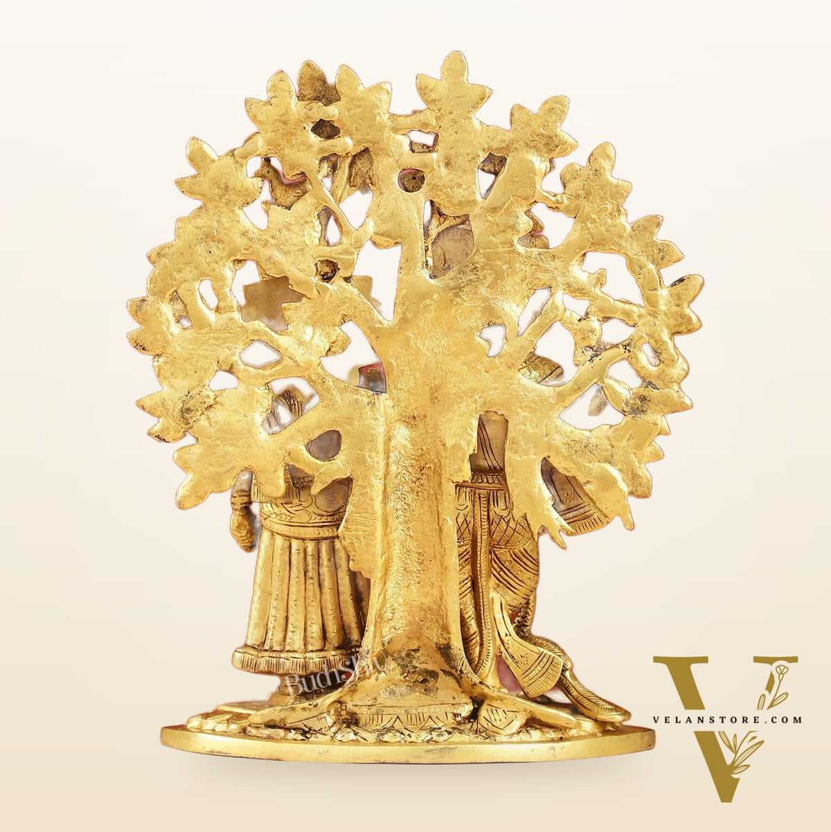 Brass Radha Krishna Statue with Kalpavriksha Tree 12 inch