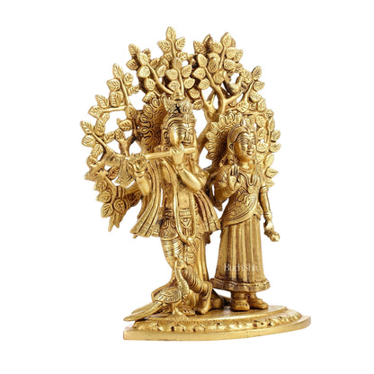 Brass Radha Krishna Statue with Kalpavriksha Tree 12 inch