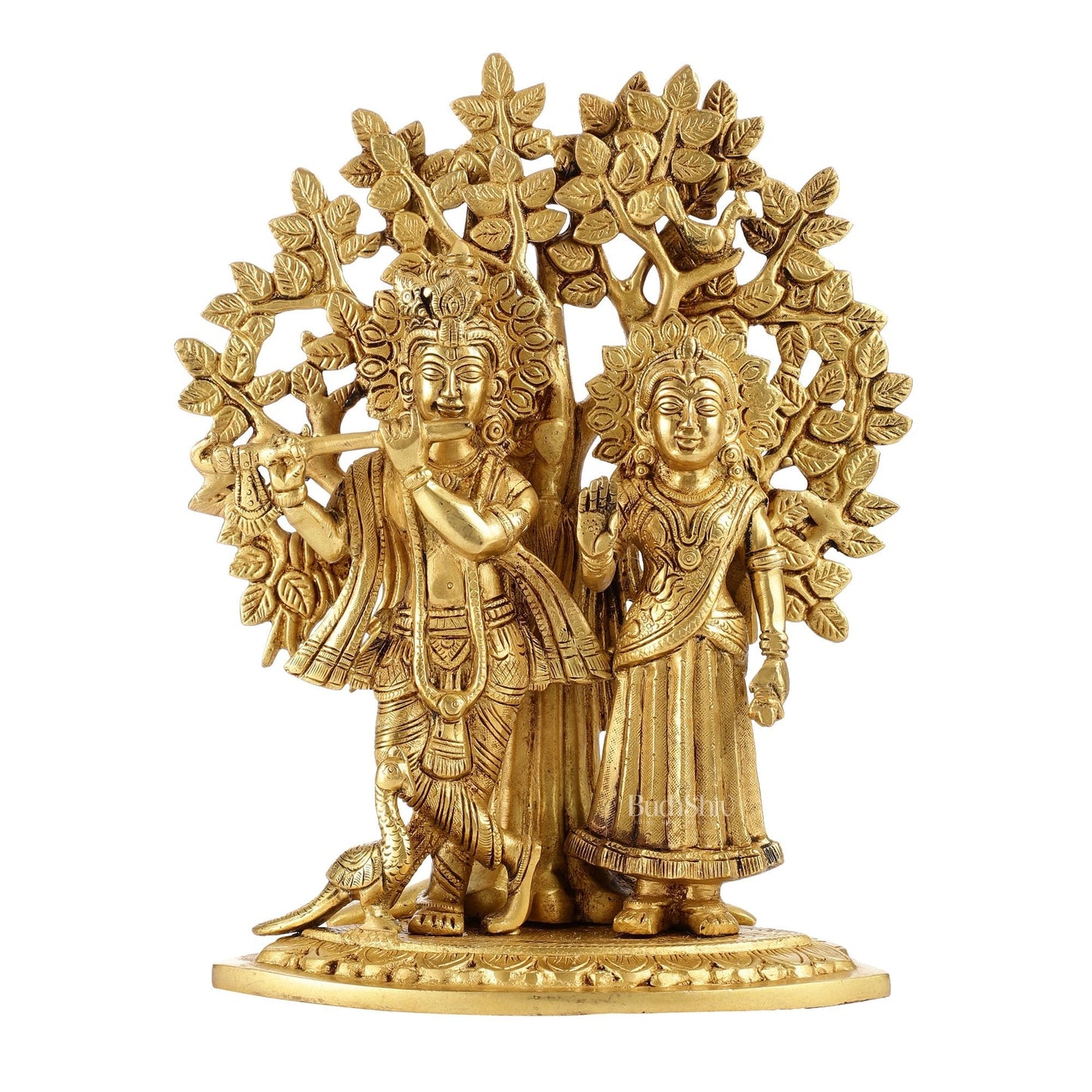 Brass Radha Krishna Statue with Kalpavriksha Tree 12 inch