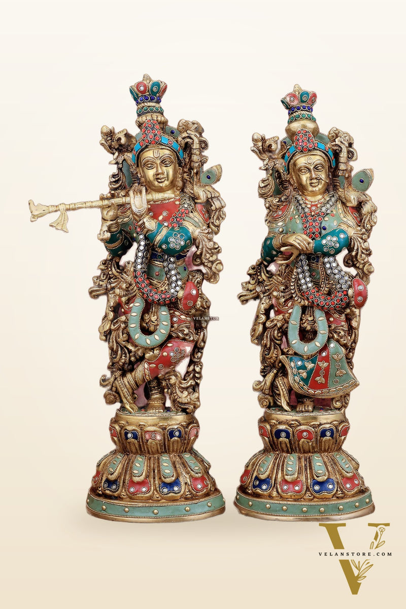 Brass Radha Krishna Statues - 21" Height, 18 KG Pair