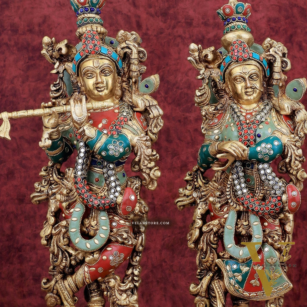 Brass Radha Krishna Statues - 21" Height, 18 KG Pair