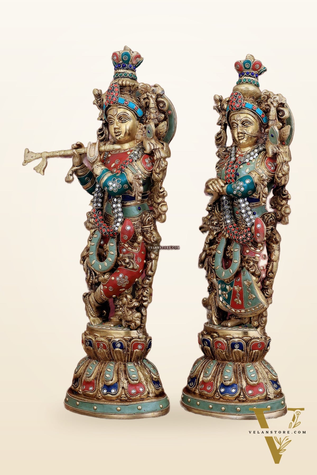 Brass Radha Krishna Statues - 21" Height, 18 KG Pair