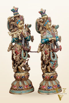 Brass Radha Krishna Statues - 21" Height, 18 KG Pair