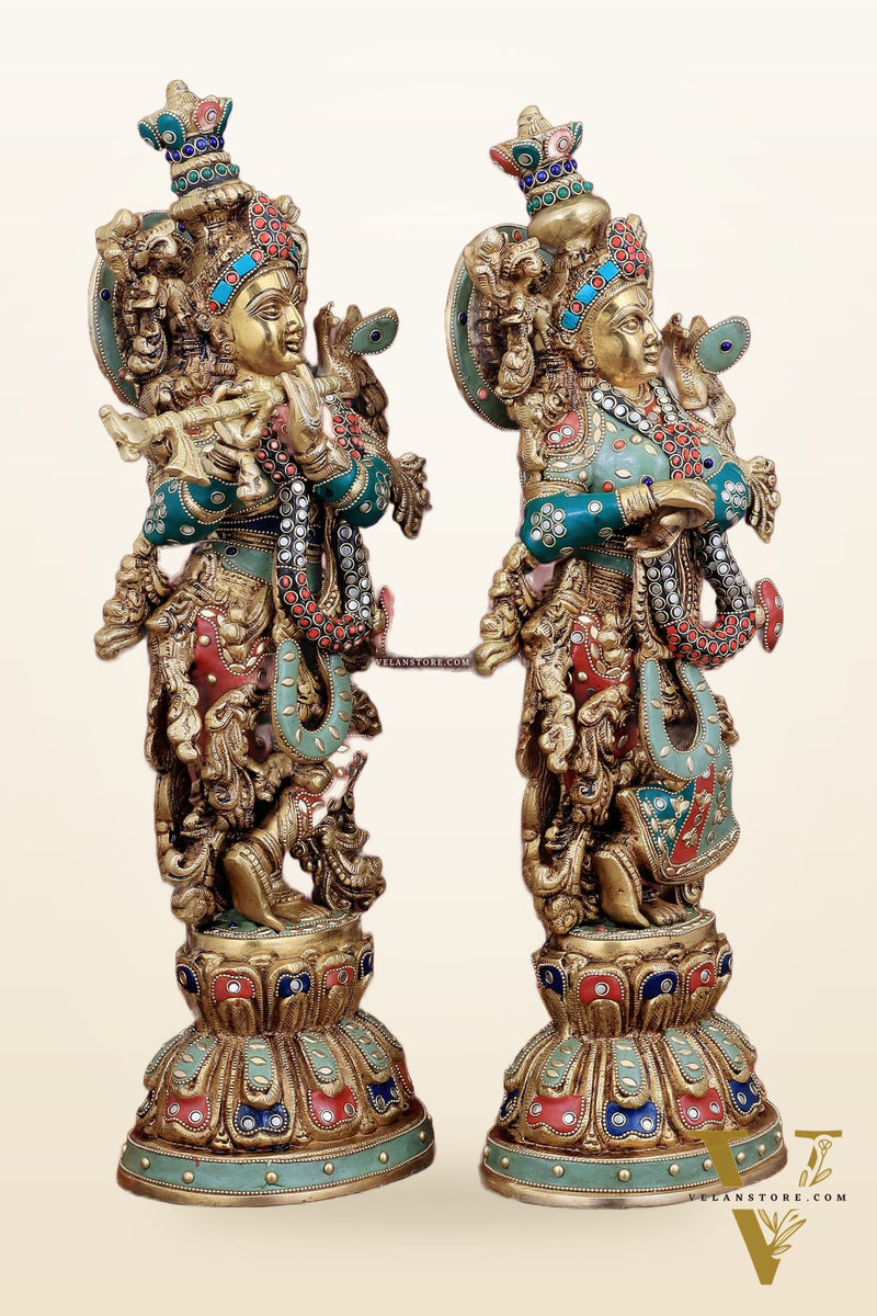 Brass Radha Krishna Statues - 21" Height, 18 KG Pair