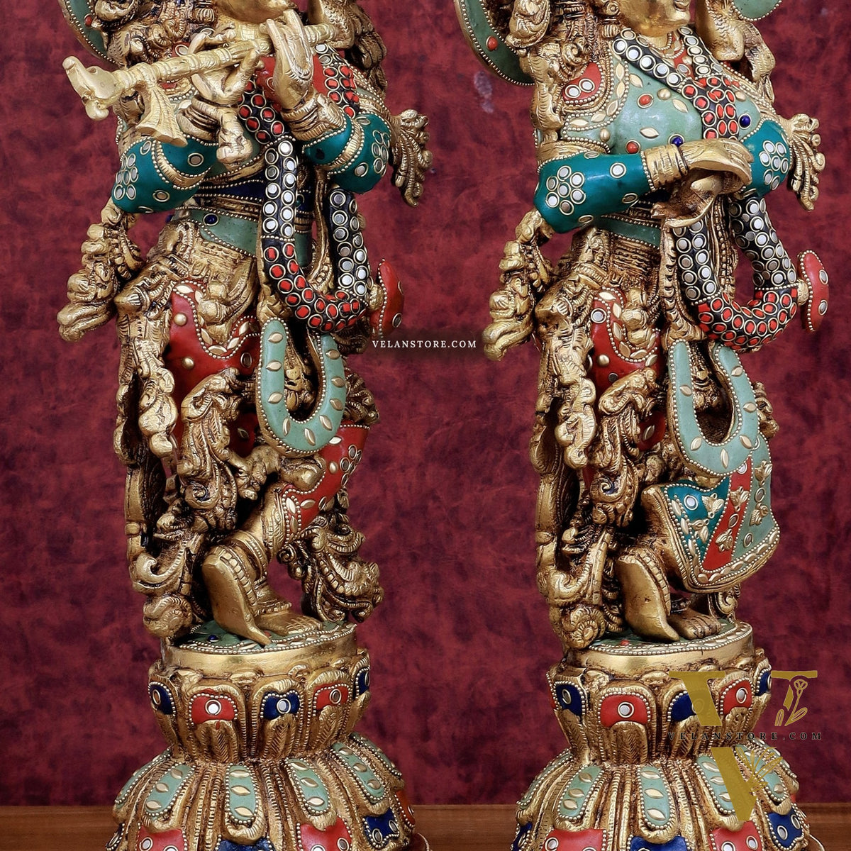Brass Radha Krishna Statues - 21" Height, 18 KG Pair