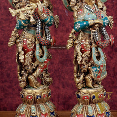 Brass Radha Krishna Statues - 21" Height, 18 KG Pair