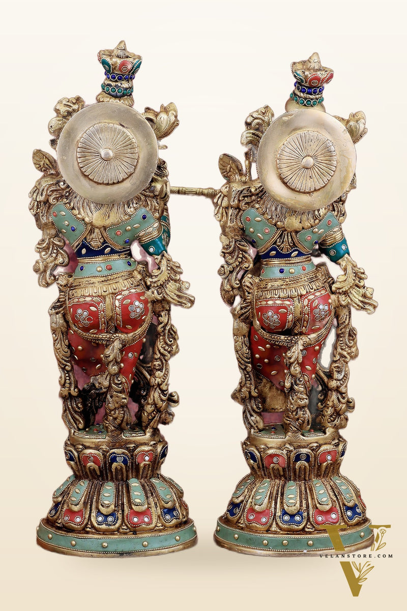 Brass Radha Krishna Statues - 21" Height, 18 KG Pair