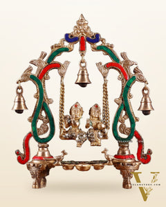 Brass Radha Krishna Swing 13.5 inch with stonework