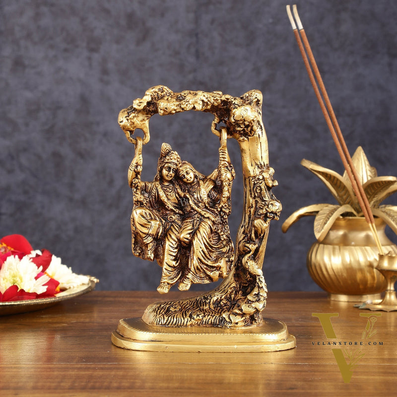 Brass Radha Krishna Swing Idol - 7" Height