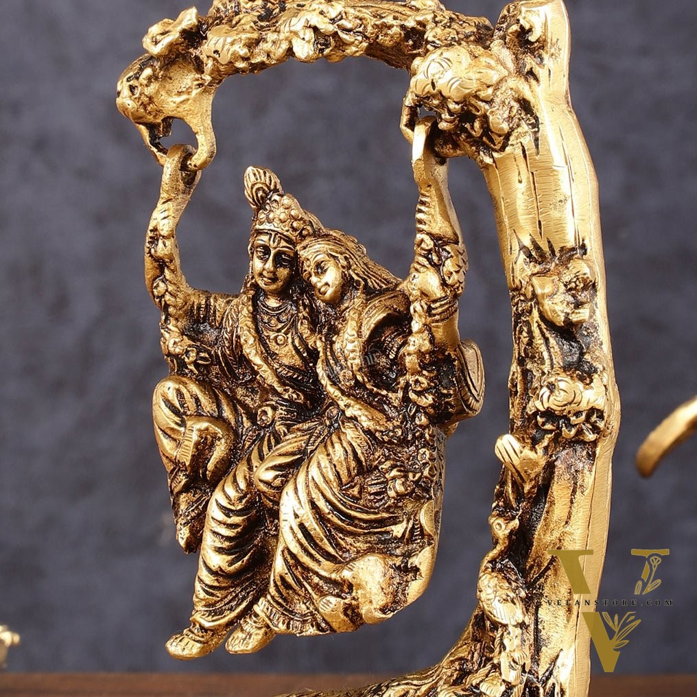 Brass Radha Krishna Swing Idol - 7" Height