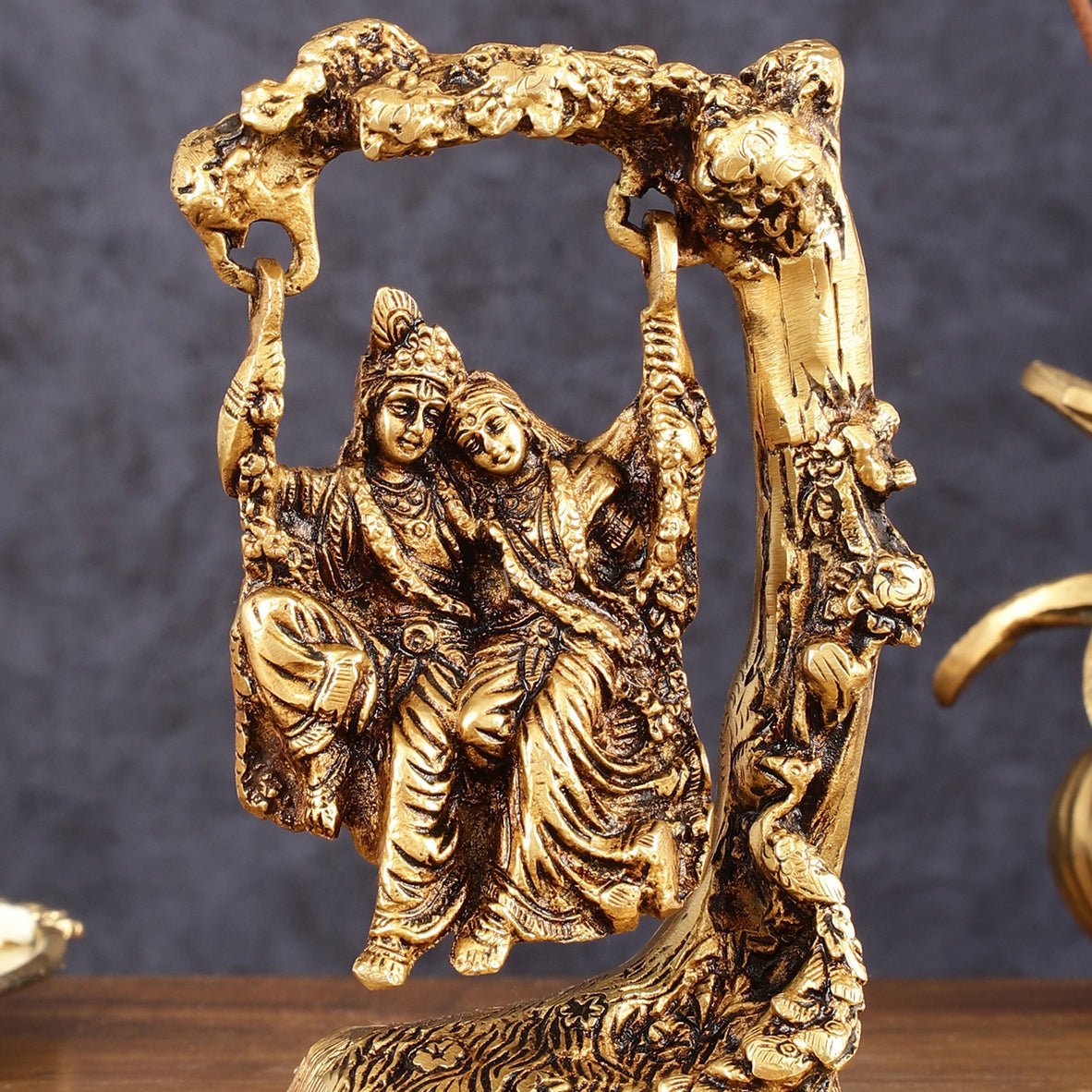 Brass Radha Krishna Swing Idol - 7" Height