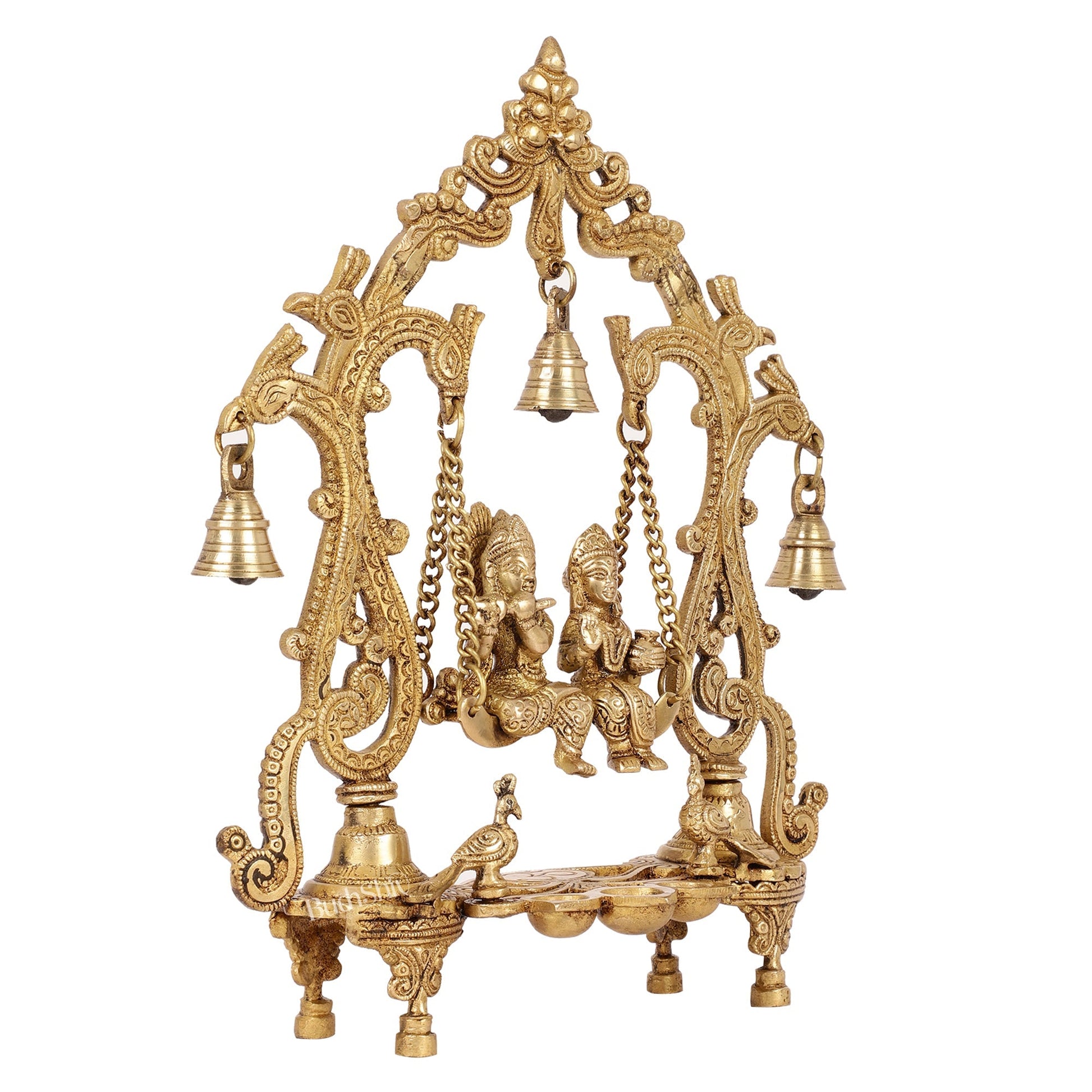 Brass Radha Krishna Swing with Three Diyas 13.5 inch Shine