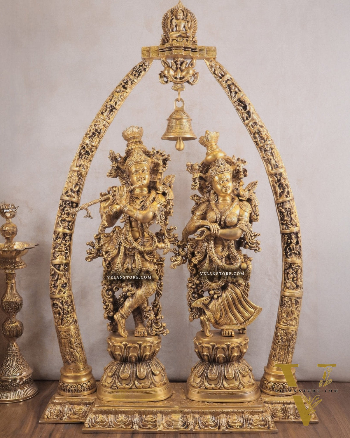 Brass Radha Krishna Temple Arch with Krishna Leelas – Superfine Carvings 45"