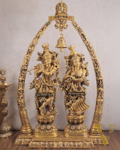 Brass Radha Krishna Temple Arch with Krishna Leelas – Superfine Carvings 45"