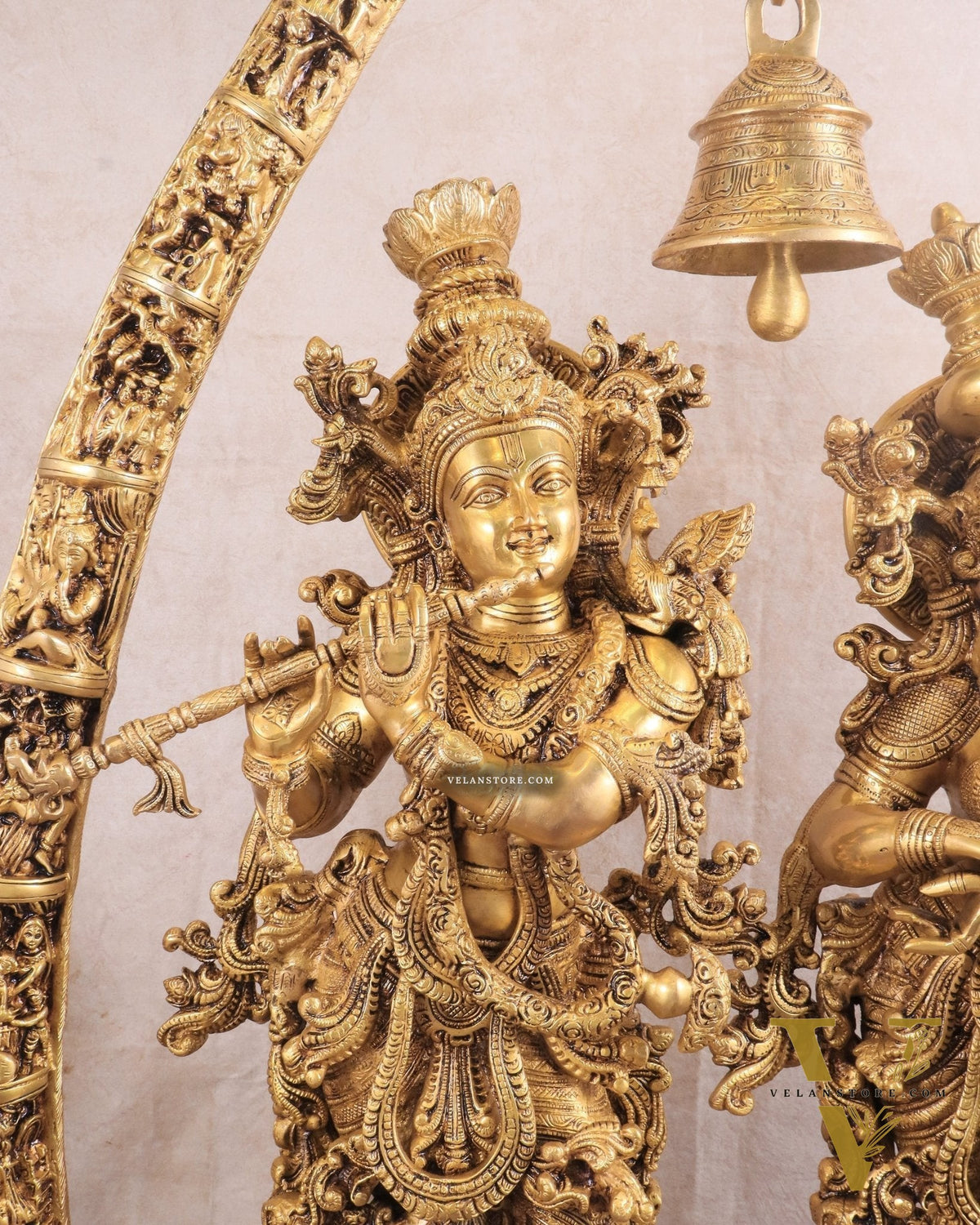 Brass Radha Krishna Temple Arch with Krishna Leelas – Superfine Carvings 45"