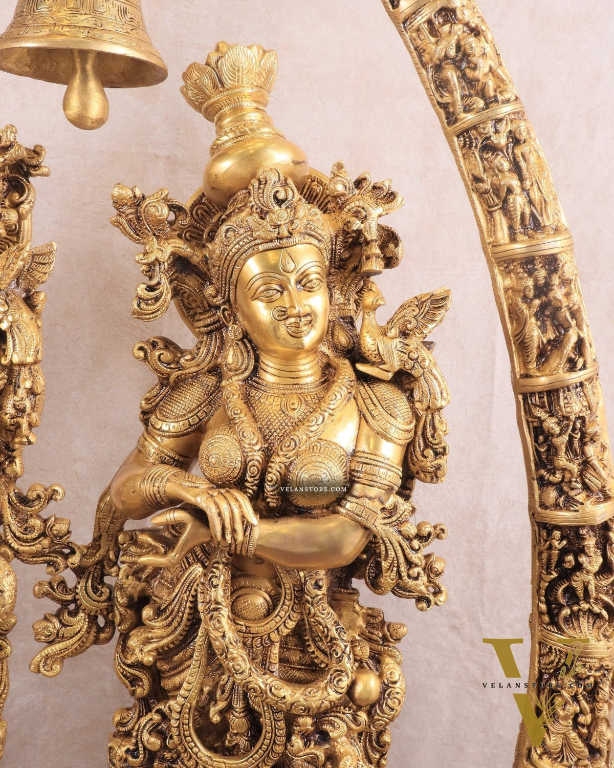 Brass Radha Krishna Temple Arch with Krishna Leelas – Superfine Carvings 45"