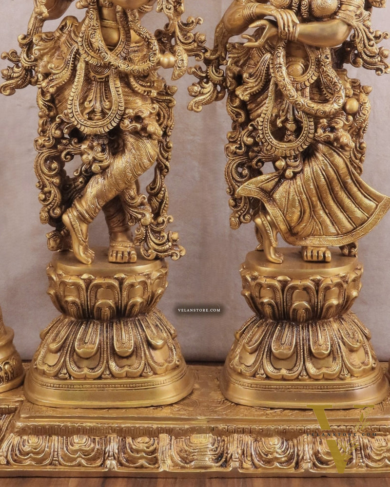 Brass Radha Krishna Temple Arch with Krishna Leelas – Superfine Carvings 45"