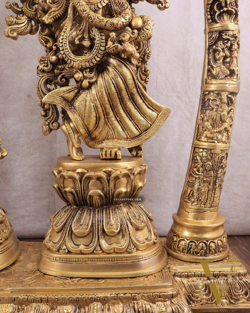 Brass Radha Krishna Temple Arch with Krishna Leelas – Superfine Carvings 45"