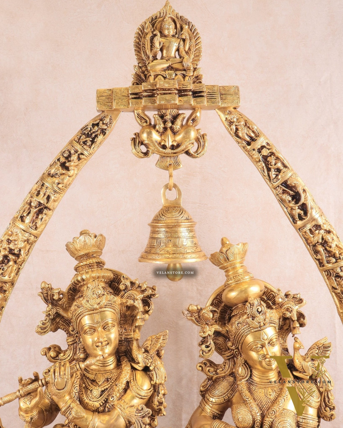 Brass Radha Krishna Temple Arch with Krishna Leelas – Superfine Carvings 45"