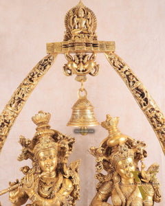 Brass Radha Krishna Temple Arch with Krishna Leelas – Superfine Carvings 45"