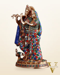Brass Radha Krishna together Idol 12 stonework