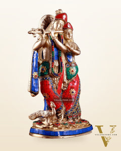 Brass Radha Krishna together Idol 12 stonework