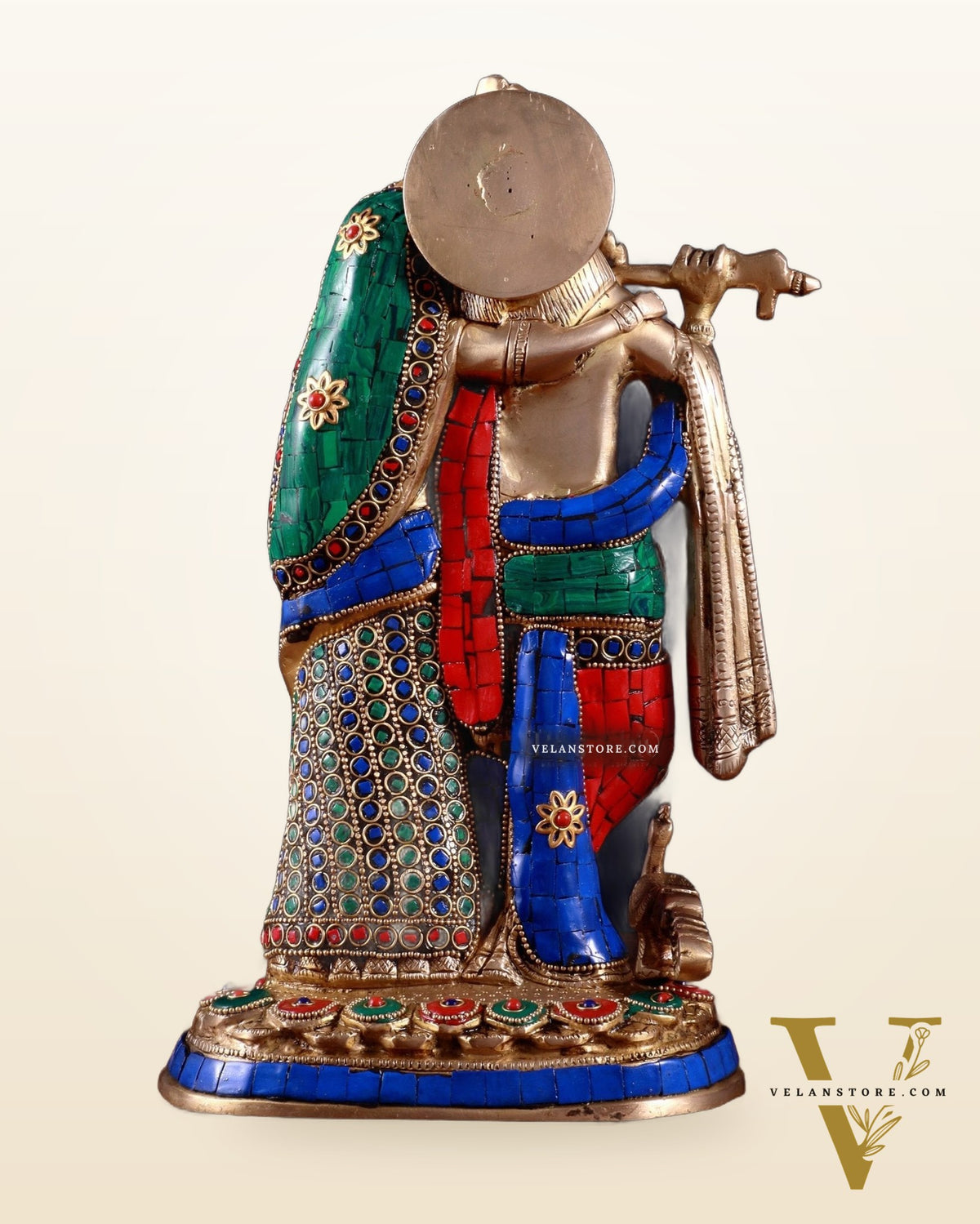 Brass Radha Krishna together Idol 12 stonework