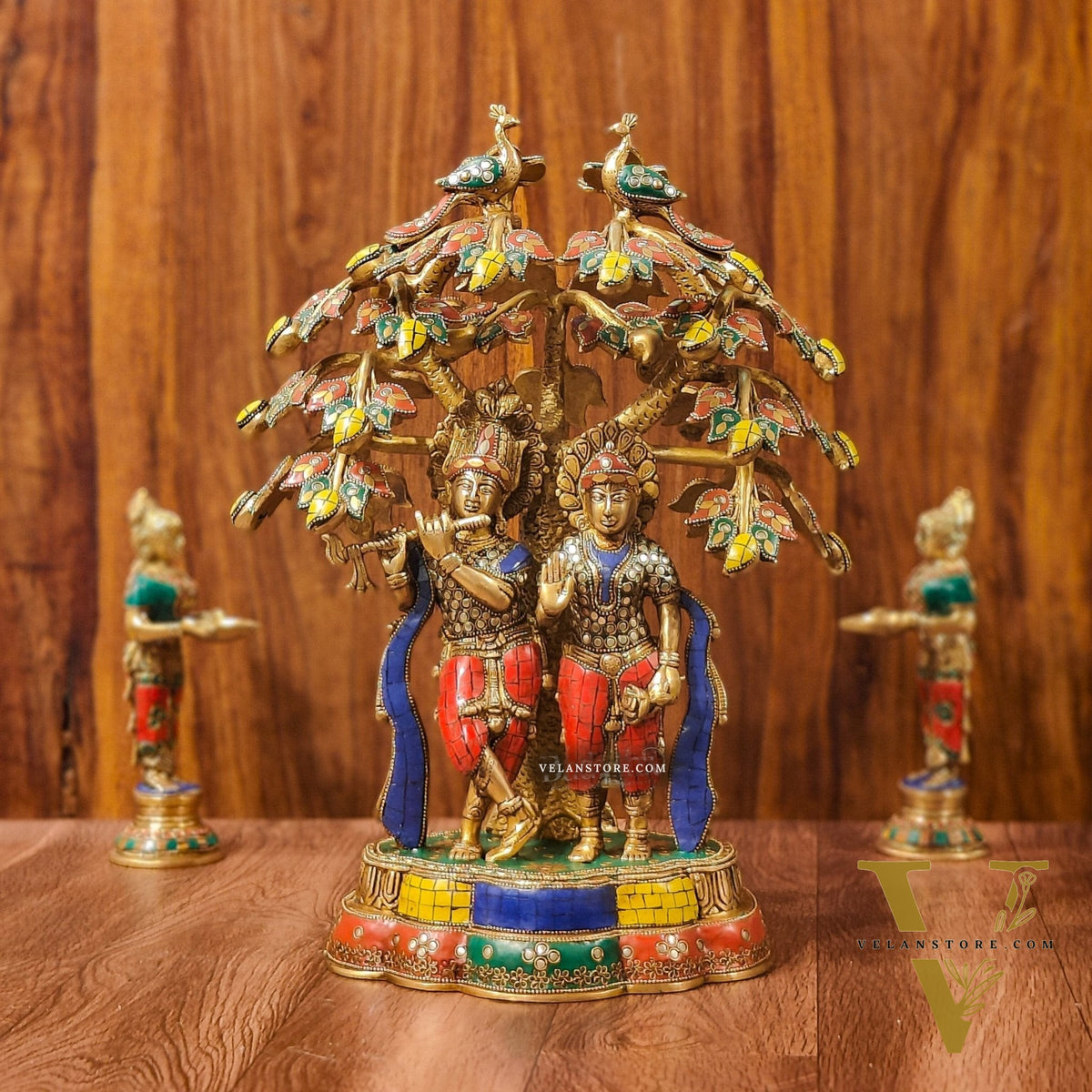 Brass Radha Krishna Under tree Statue 18"