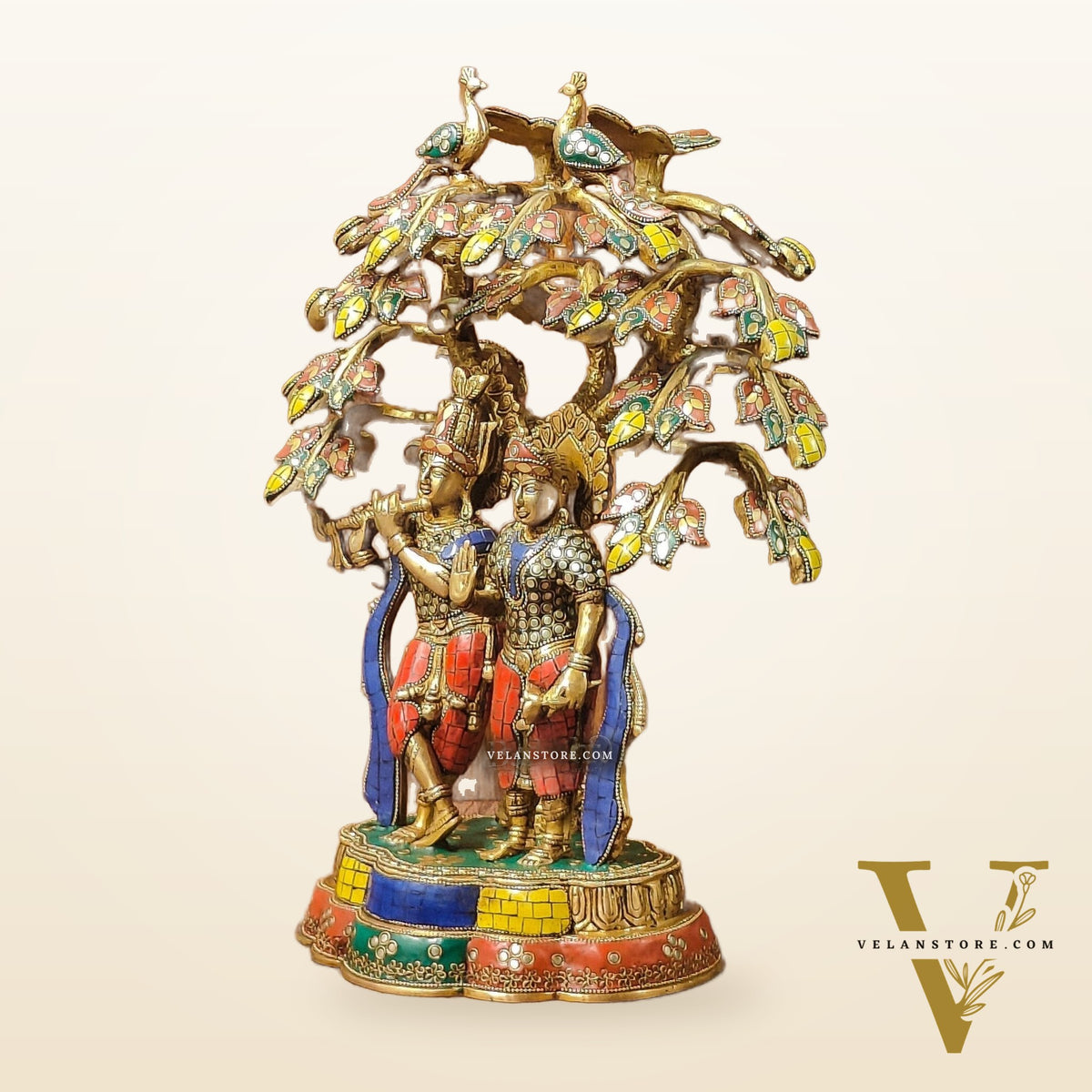 Brass Radha Krishna Under tree Statue 18"