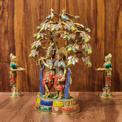 Brass Radha Krishna Under tree Statue 18"