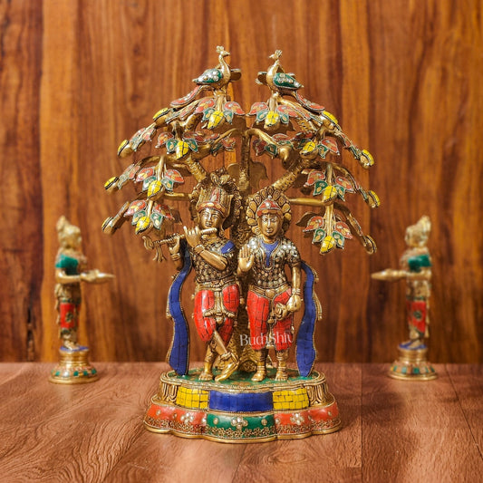 Brass Radha Krishna Under tree Statue 18"