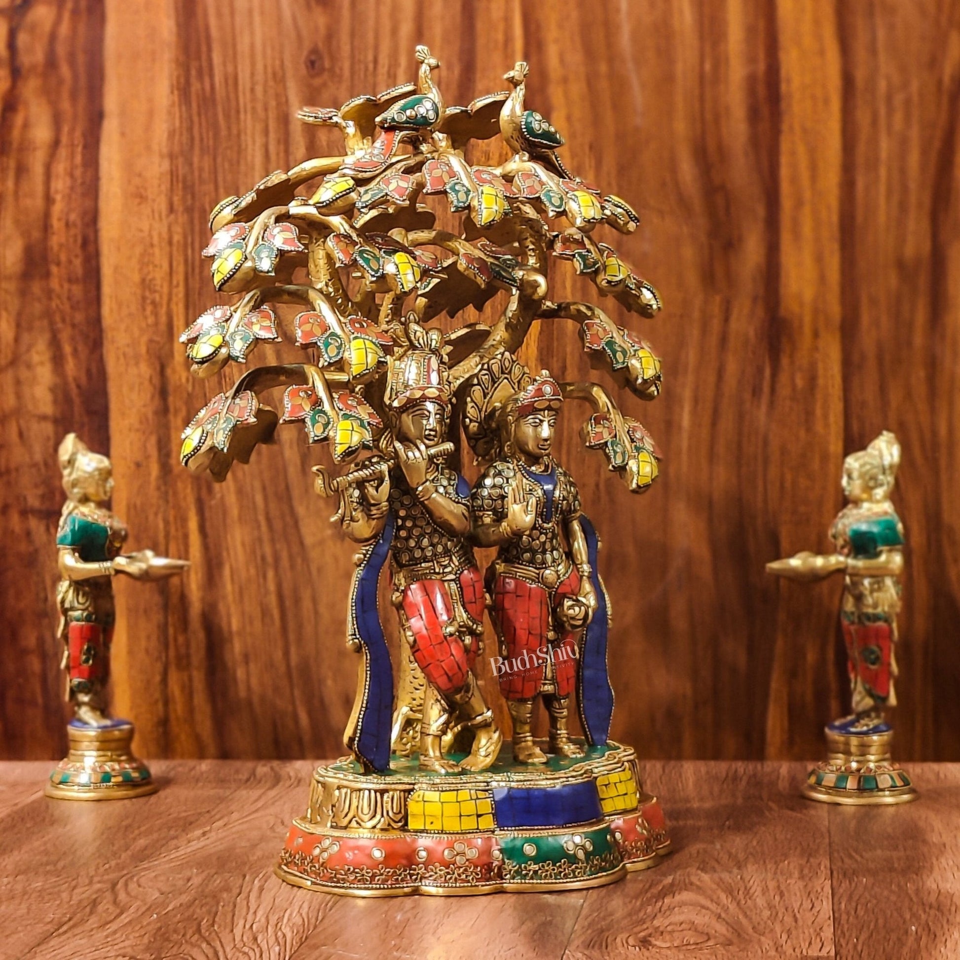 Brass Radha Krishna Under tree Statue 18"