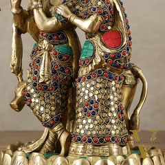 Brass Radha Krishna with cow idol 10 inch
