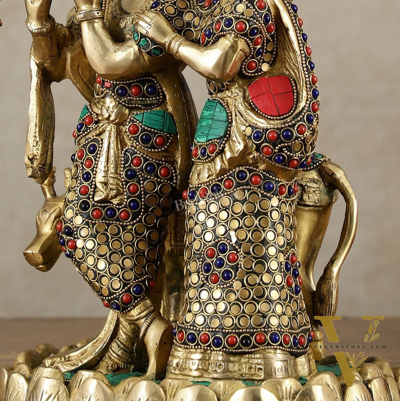 Brass Radha Krishna with cow idol 10 inch