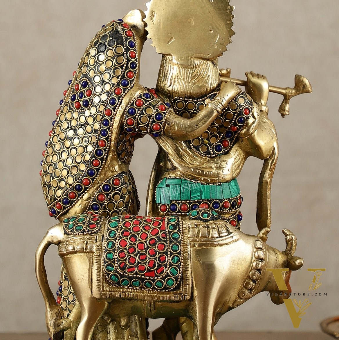 Brass Radha Krishna with cow idol 10 inch