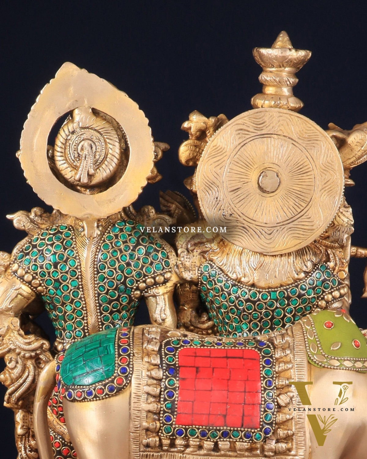 Brass Radha Krishna with cow Idol | 18" with stonework