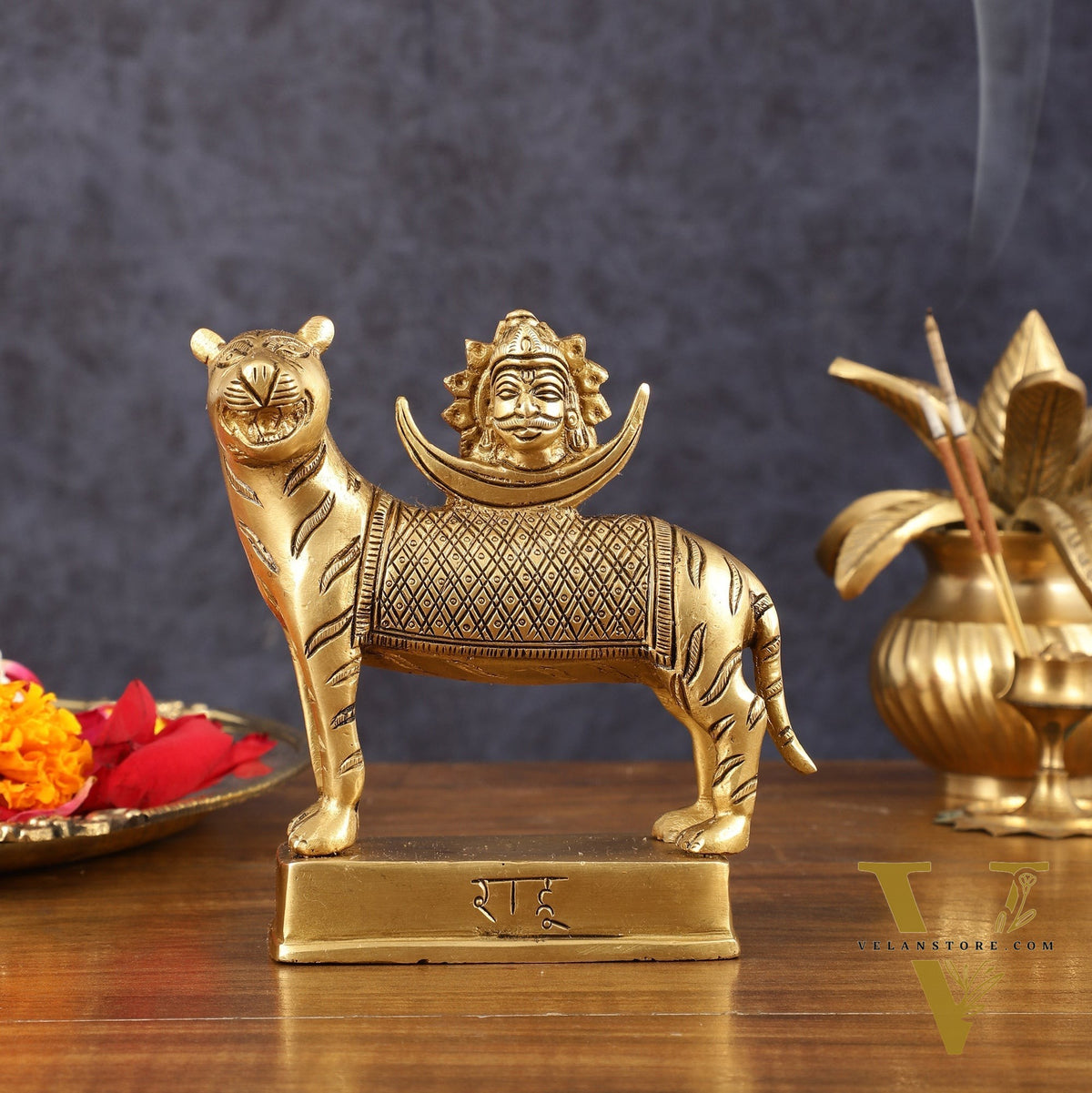 Brass Rahu Graha Bhayanka Idol (North Node of the Moon) for Pooja & Vastu - 5 Inch