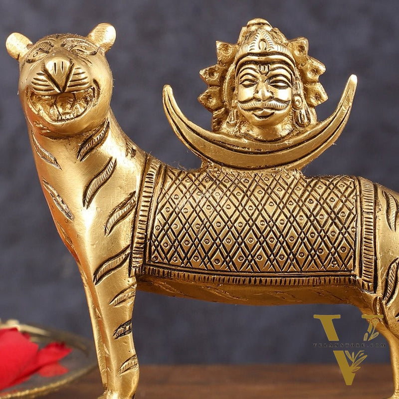 Brass Rahu Graha Bhayanka Idol (North Node of the Moon) for Pooja & Vastu - 5 Inch