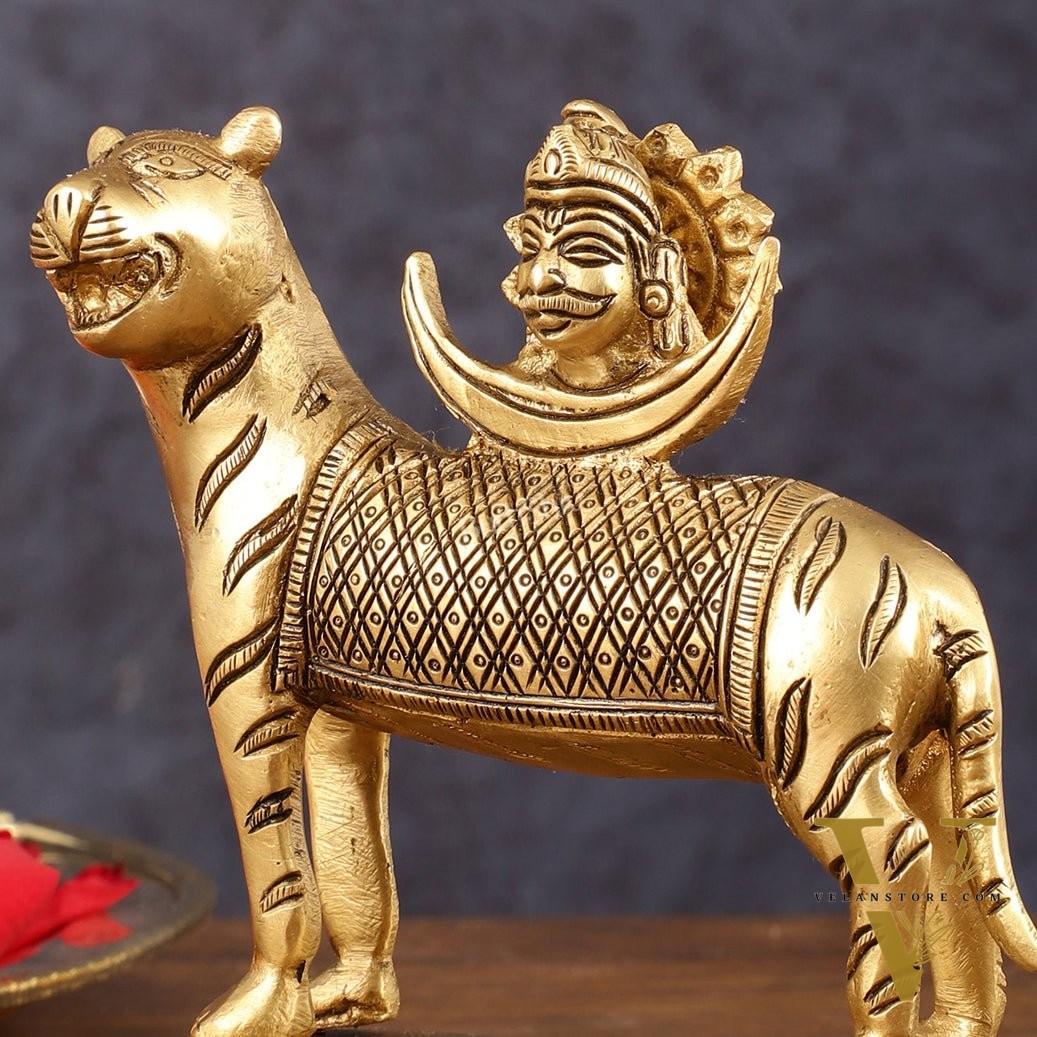Brass Rahu Graha Bhayanka Idol (North Node of the Moon) for Pooja & Vastu - 5 Inch