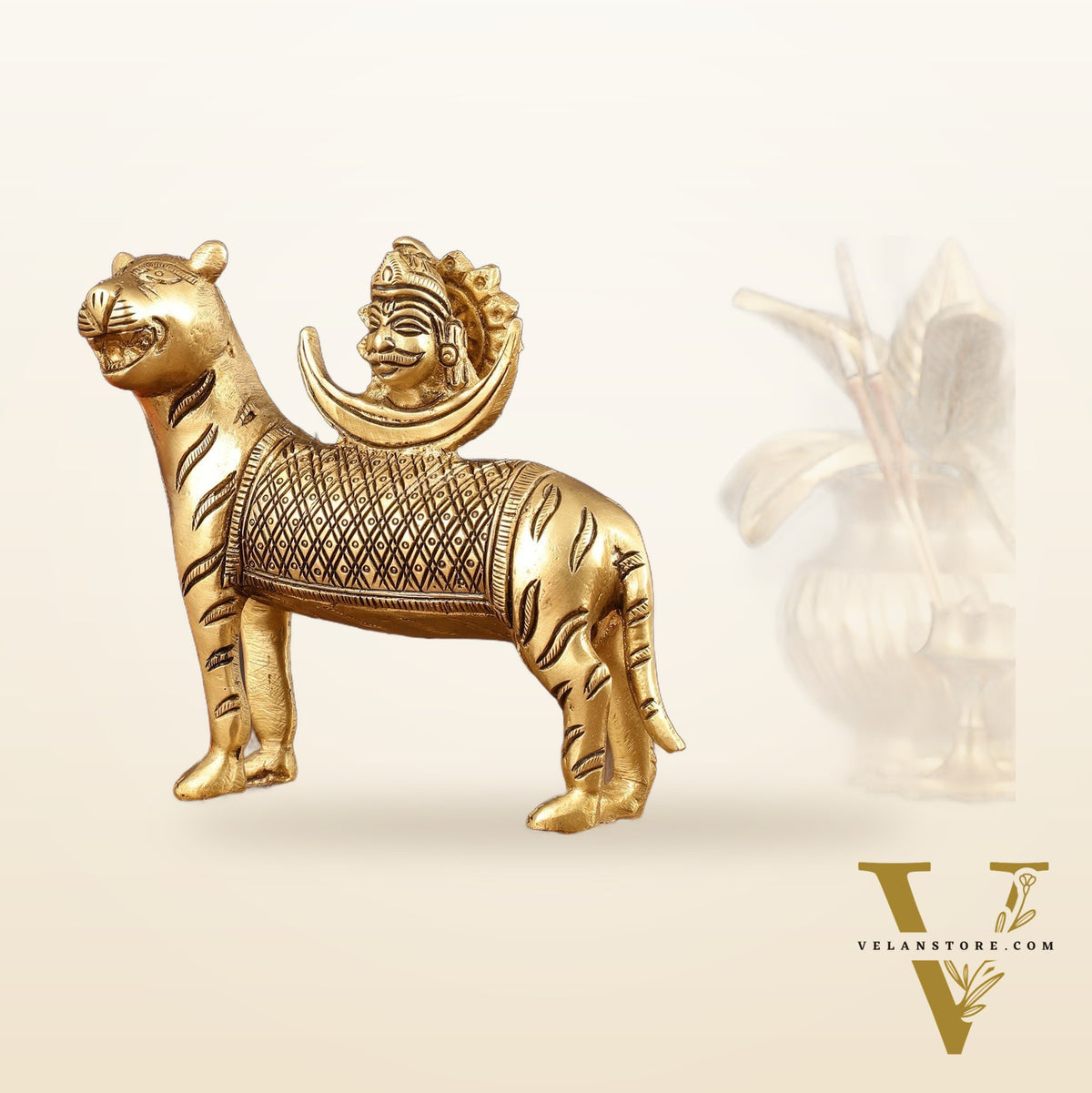 Brass Rahu Graha Bhayanka Idol (North Node of the Moon) for Pooja & Vastu - 5 Inch