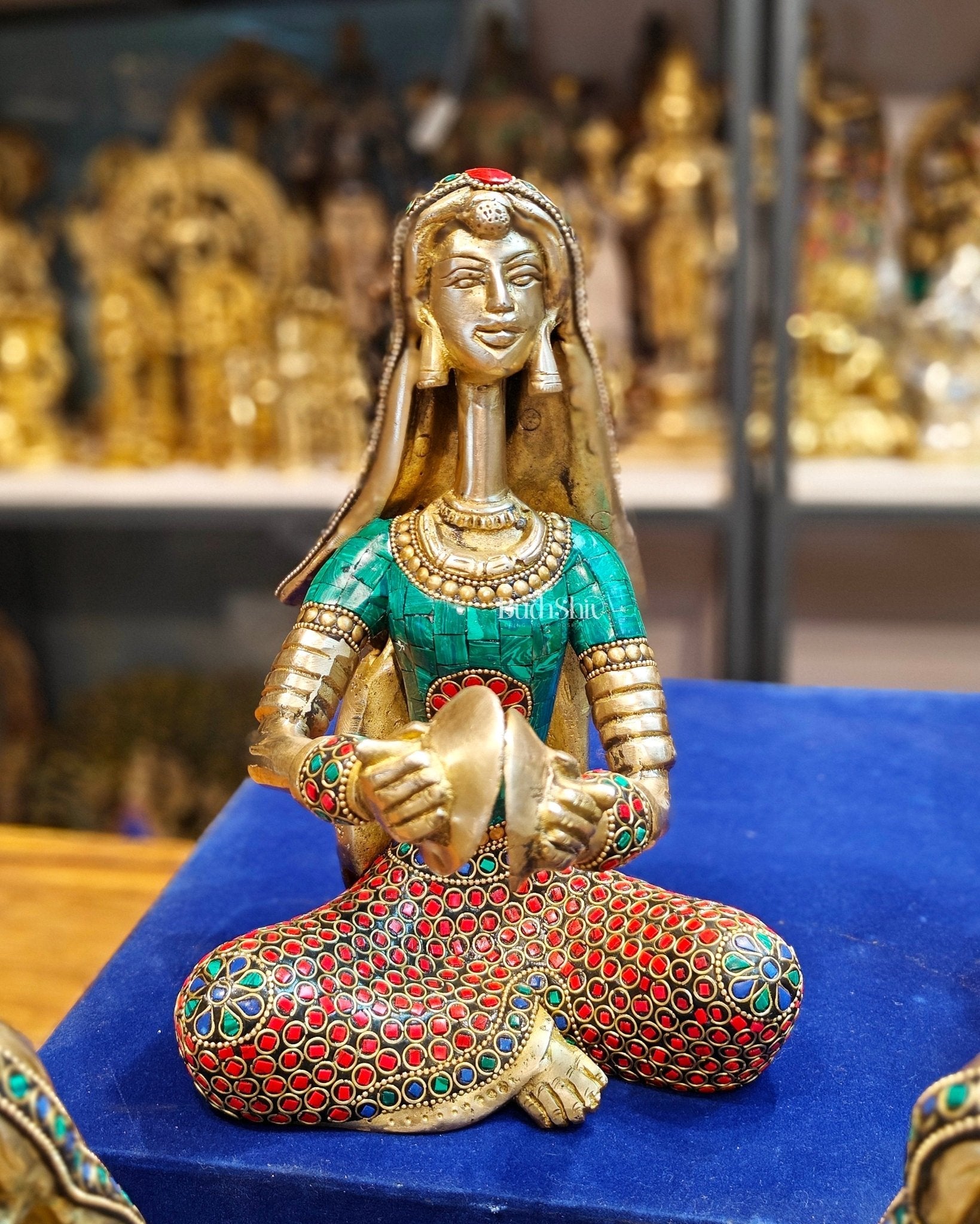 Brass Rajasthani Lady Musicians Set of 5 Showpieces | 10 inch