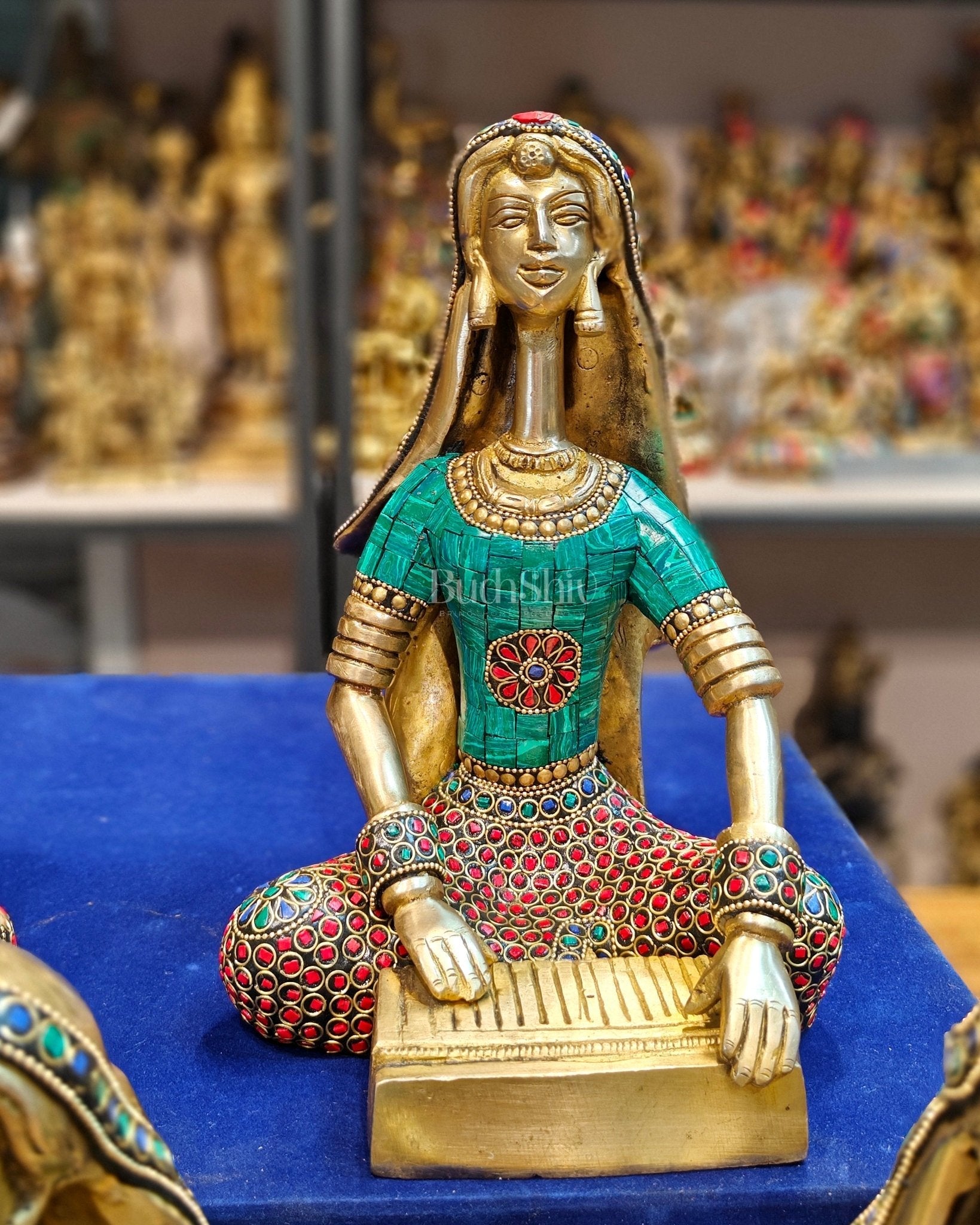 Brass Rajasthani Lady Musicians Set of 5 Showpieces | 10 inch